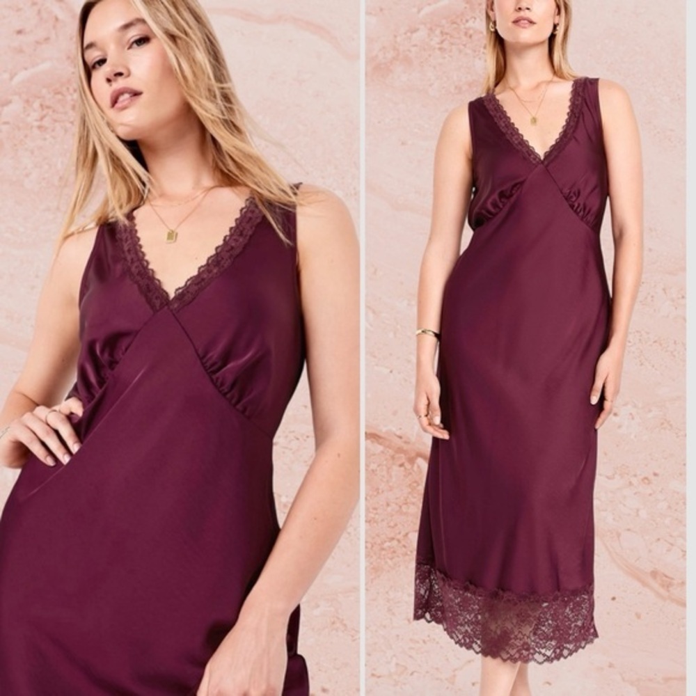 NWTS💓THE OCCASION LG💓ELITE LINE DEEP CHERRY SATIN & LACE SLEEVELESS MIDI DRESS